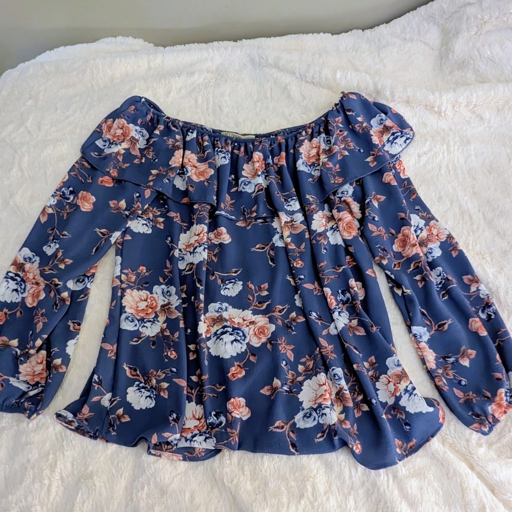 Navy Floral Blouse with Rose Print